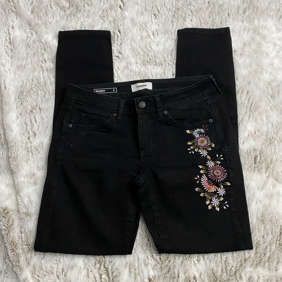 Sonoma Women Flower Embroidered Skinny Jeans | Embroidered Skinny Jeans | Denim - Picture 5 of 10